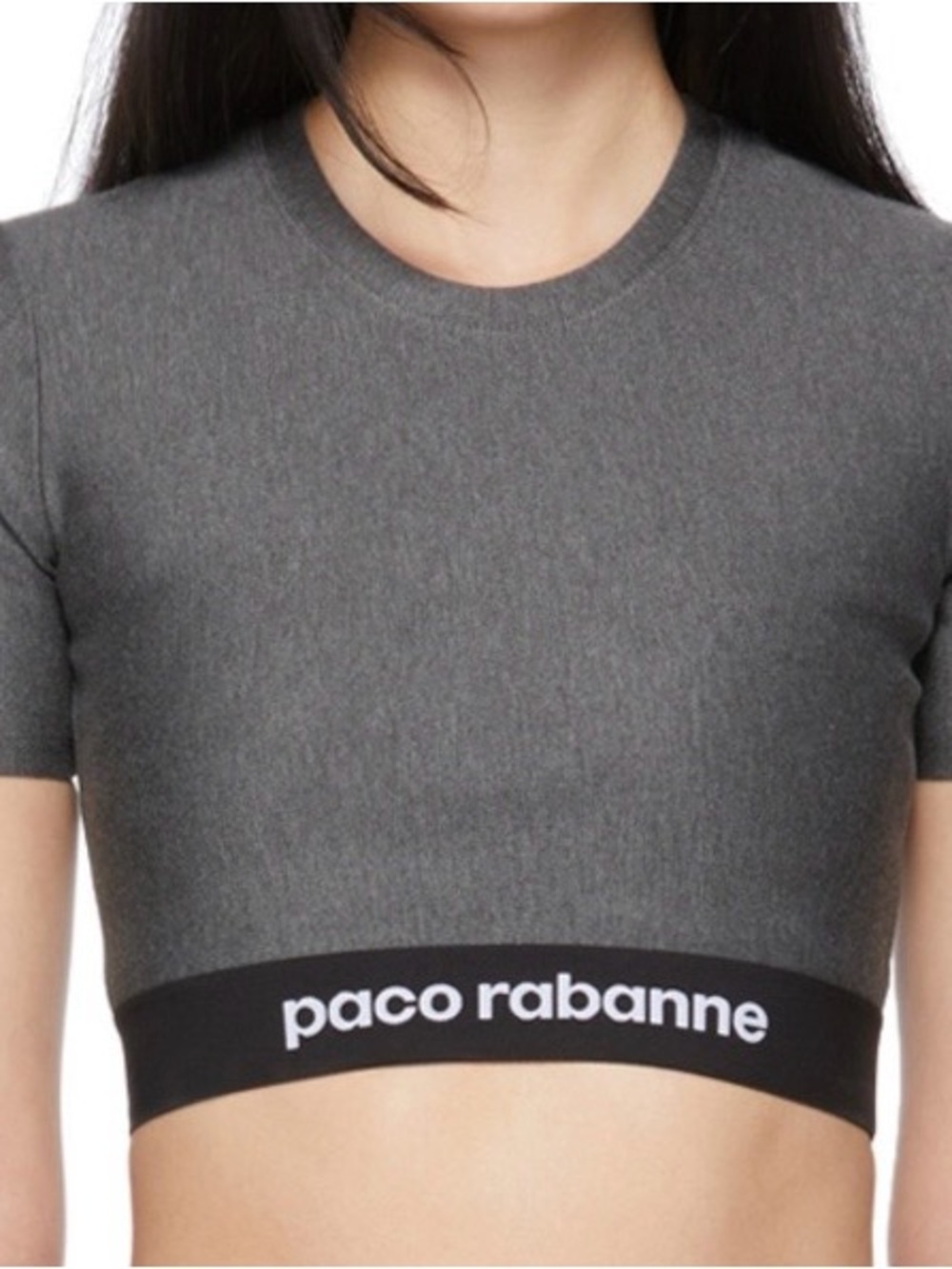 Paco Rabanne Black and Grey Logo Cropped Tee
